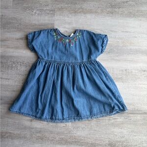 Next Blue Denim Kids Dress with Floral Embroidery